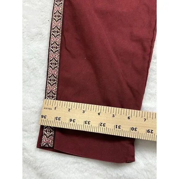 Anthropologie Pants Women Size 6 Maroon Red Ankle Side Striped - Picture 6 of 15